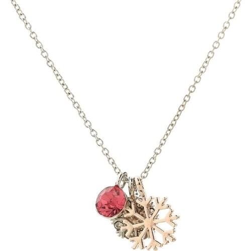 Exquisite Silver Color Sweet Cute Zircon Snowflake Necklace Pendant Charm Red Crystal Clavicle Chain Lovers Gifts Jewelry