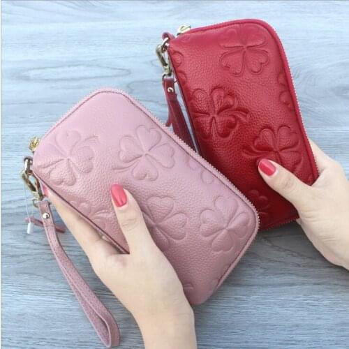 Genuine Leather Clutch bag New Fashion with Coins pocket Phone case Cards holders and Key rings