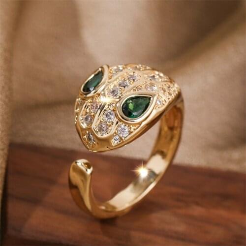 Fashion Ladies CZ Cubic Zirconia Zircon Ring Gold Color Copper Metal Adjustable Opening Animal Snake Rings For Women Girls Gifts