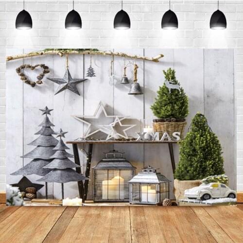 Laeacco Christmas Tree Wooden Board Candle Lantern Star Bell Birthday Photo Background Photographic Backdrop For Photo Studio