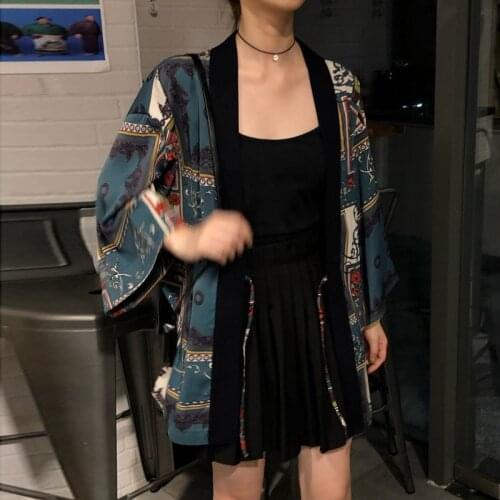 Fashion Lace Up Shirts Beach Kimono Cardigan Retro Print Summer Women Sunscreen