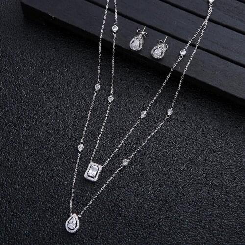 Trendy Wedding set 2pcs Necklace Earrings For Women Accessories Full Cubic Zirconia Bridal Jewelry Sets pendientes mujer moda