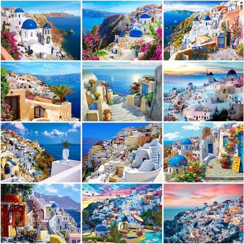 MomoArt 5D DIY Diamond Painting Town Rhinestone Picture Diamond Embroidery Seaside Landscape Cross Stitch Mosaic Home Decor Gift