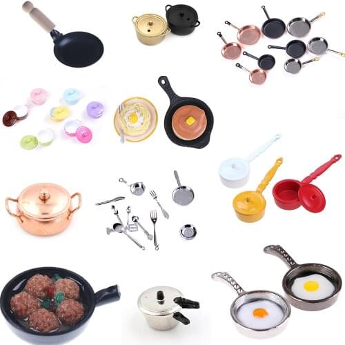 Multi Styles Pot Frying Coffee Cake Pot Boiler Pan Copper Pot with Lid Rice Cooker Doll Simulation 1/12 Dollhouse Kitchen Toys