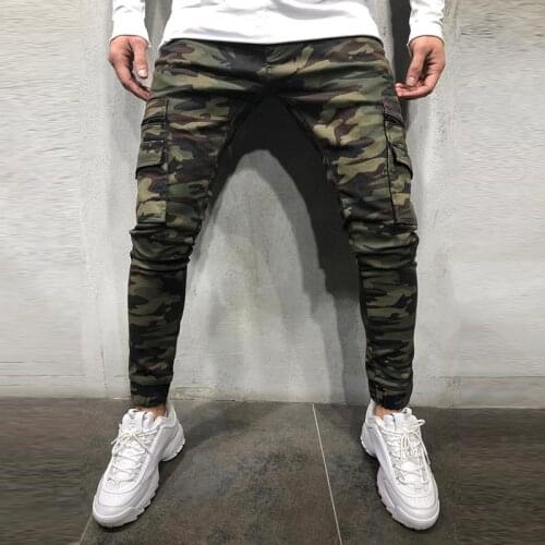Men Fashion Slim Fit Camouflage Print Stretch Denim Pencil Pants Men Casual Multi-Pockets Zipper Skinny Jeans