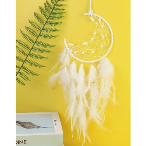Moon Dreamcatcher Handmade Wall Ornament Feather Crescent Dream Catcher Car Hanging Girls Kids Room Nursery Decor Gifts Craft