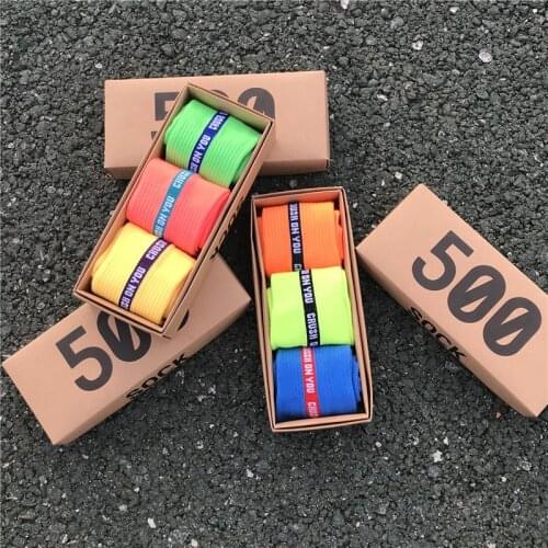 Stripe Letter Sports Socks 3 Pair/Box Fashion Socks Women Fluorescence Colour Sock Female Tide Street Section Korean Socks