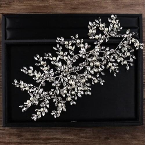 New Elegant Headbands Silver Color Pearl Rhinestone Wedding Bridal Hair Accessories Handmade Ornaments Women Hair Jewelry Gift