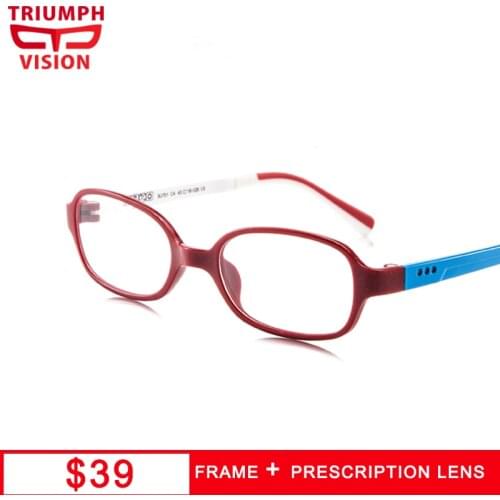 TRIUMPH VISION Childeren Prescription Glasses Flexible Ultrem Material Myopia Eyewear for kids Colorful Frame Minus Eyeglasses