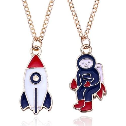 DIY Rocket Necklace Astronaut Pendant Childrens Choker Enamel Chain Christmas New Year Gift