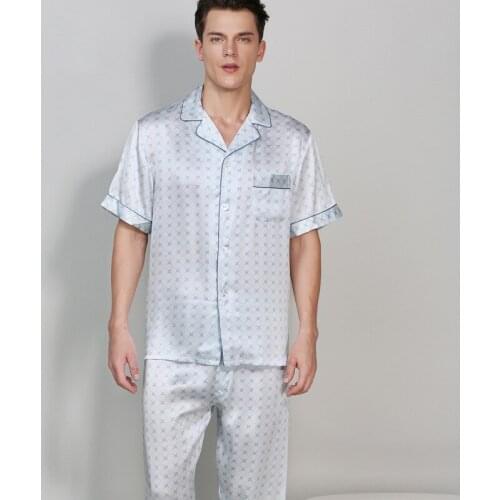 Simple Retro 100% genuine silk pajamas for men silk pajamas set short sleeves noble sexy mens sleepwear pijamas pyjama hombre