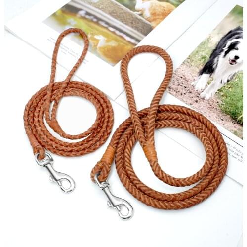 Rolled Leather Dog Leash For Small Medium Dogs Braided Leather Puppy Cat Pet Walking Leash Leads Brown Color 4ft Long