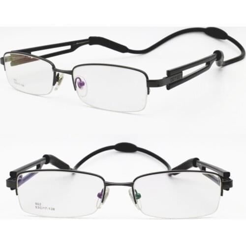 Rectangle shape halfrim metal rim TR90 flexible temple with silicone band prescription sports glasses for old men