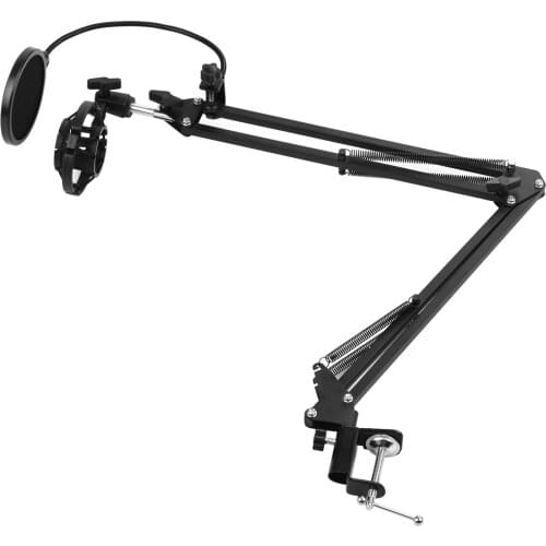 Adjustable Foldable Microphone Stand Heaby Duty Metal Mic Arm Bracket with Shock Proof Holder Windshield Pop Filter for Studio