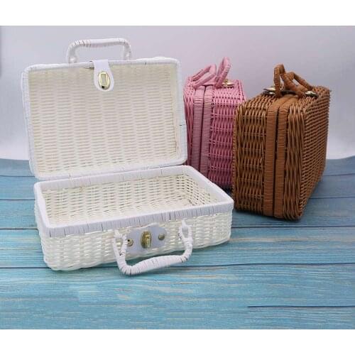 Retro Rattan Suitcase with Hand Gift Box Woven Rattan Cosmetic Storage Box Wicker Rattan Picnic Laundry Baskets Home Storage