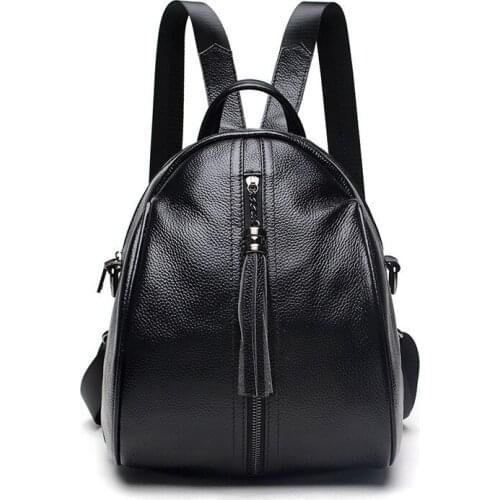 Han Edition Multifunctional Head Layer Cowhide Tassel Contracted Bagpack Women Travel Bag Large Capacity Lady Backpack