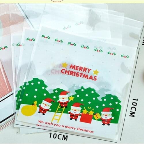 Father Christmas Pattern Self-Adhesive Gift Wrapping Bags Plastic Candy Packaging Clear Opp Pouch Merry Christmas Party Supplies