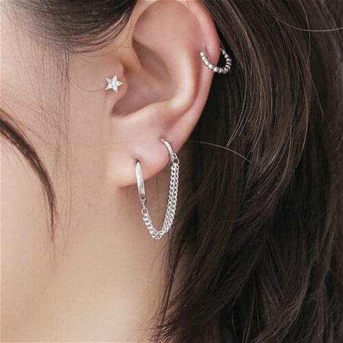 One PCS Hot Sale Two Hole Piercing Earrings for Women Brilliant Crystal Zircon Metal Color Chain Earring Party Jewelry