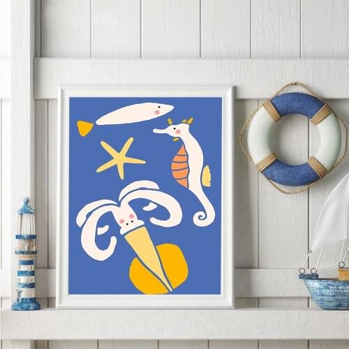 Modern Marine Organism Hand Painted Canvas Paintings Poster And Print Wall Picture For Kids Room Bedroom Decor