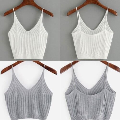 Summer Women Basic Sexy Strappy Sleeveless Racer back Crop Top Fashion Simple Temperament Spaghetti Strap Slim Knitted Sling