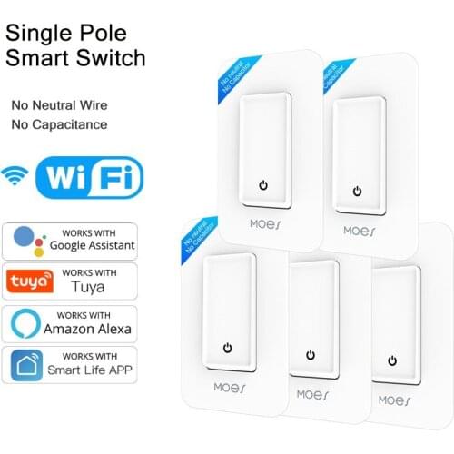 Tuya WiFi Smart Push Button Wall Switch Panel 10A Smart Life App Amazon Google Home No Neutral Wire No Capacitor Required