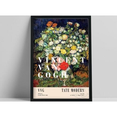 Vincent Van Gogh Exhibition Poster, Bouquet Of Flowers In Vase Wall Painting, Van Gogh Still Life Prints, Vintage Plant Decor