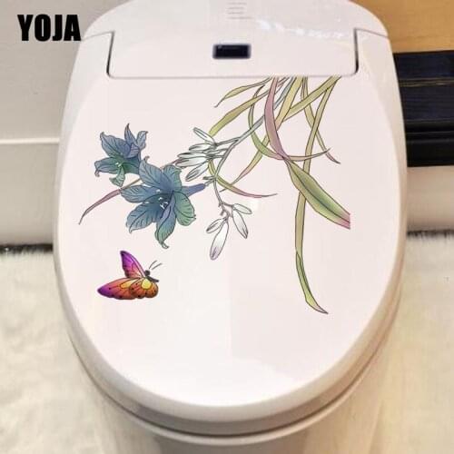 YOJA 19.3X22.1CM Art Decoration Of Flowers And Butterflies Wall Sticker Toilet Decal Pattern T3-1239