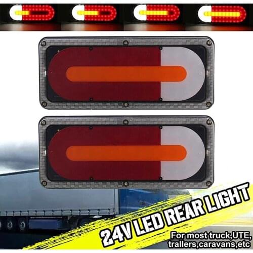 NEW-2X LED Tail Rear Light Halo Neon Brake Dynamic Turn Signal Lamp Taillight for DAF MAN SCANIA IVECO Truck Lorry Trailers