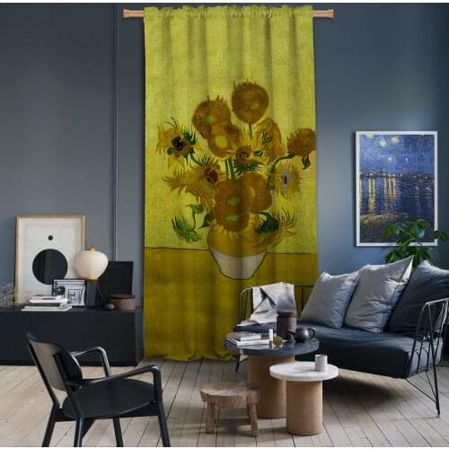 Cipcici Vincent Van Gogh - Sunflowers BlackOut Curtain Unisex Kids Living Room Decorative Ethnic Elite Child Yellow Masterpiece