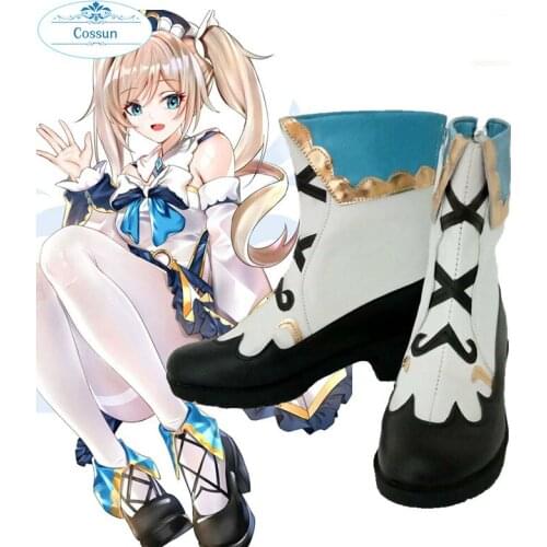 Game Genshin Impact Cosplay Shoes Barbara Cosplay Boots Zipper Women Chunky Heel Shoes Round Toe Ladies Knee High Boots