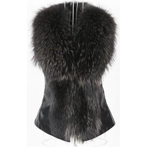 2021 New Autumn Winter Imitation Fur Vest Womens Short Imitation Fox Hair PU Leather Vest Casual Girl Lady Black Waistcoat