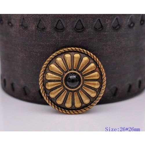 10pc 26X26MM Beauty Tribal Black Turquoise Antique Brass Bohemian Flower Leathercraft Conchos