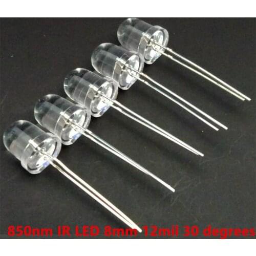 10PCS/LOT 8mm 850nm IR LED Infrared Diode Lamp For Surveillance Accessory Security & Protection monitoring system 30 degree