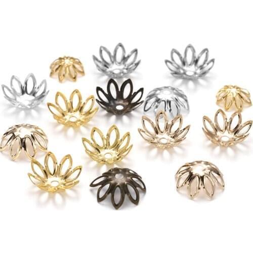 100Pcs Silve Gold Rhodium Filigre Bulk Flowers Beads Caps Spacer Loos Charm Bead Cap for DIY Jewelry Making Findings Supplies
