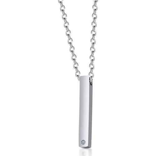 2021 Fashionable And Simple Stainless Steel Material Single Rhinestone Pendant With Lettering Necklace Suitable For Couples