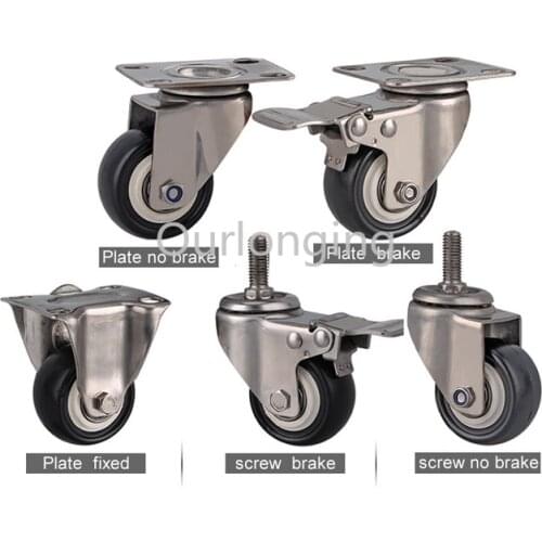 360 Swivel Furniture Casters Wheels Fixed with Stem Top Plate 304 Stainless Steel No Noise For Environment Industrial Caster