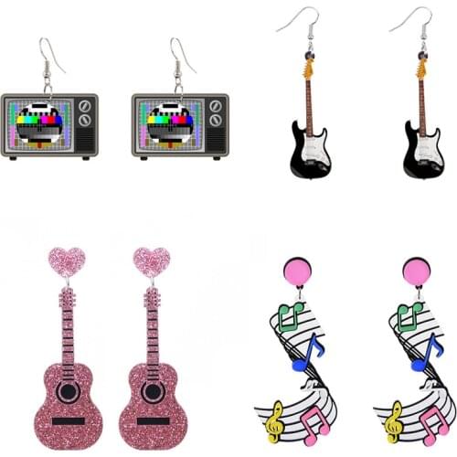 Vintage Music Television Acrylic Drop Earrings For Women Funny Heart Note Magnetic Tape Vinyl Record Dangle Earrings Jewelry