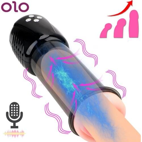 OLO Voice Automatic Suck Male Masturbation Cup Penis Enlargement Vacuum Pump Erection Penis Extender Artificial Vagina Sex Toys