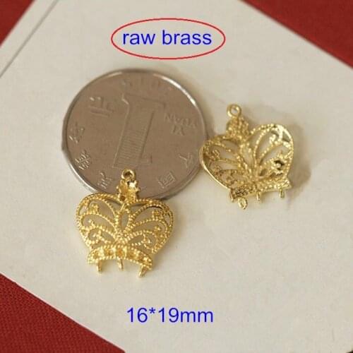 Free Shipping - 14 pcs Raw Brass Filigree Crown Charms Connectors With 4 Loop,16*19mm Jewelry Connectors