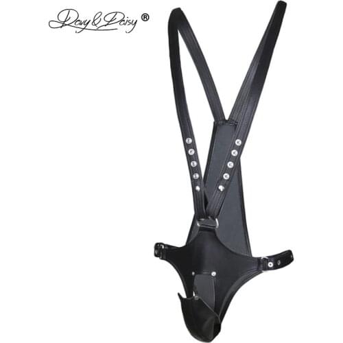 DAVYDAISY Men Sexy Adjustable Bodysuits Open Crotch PU Leather Suspender Trousers Sexy LingerieUnderwear Male Costumes TE514