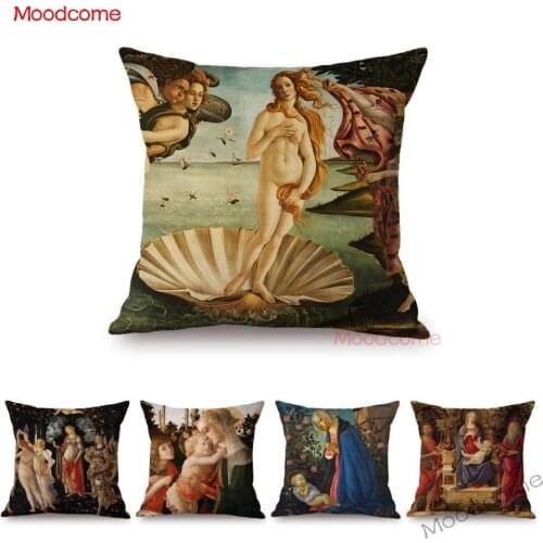 Sandro Botticelli Florence Art Birth of Venus World Famous Oil Painting Decorative Pillow Case Cotton Linen Sofa Cushion Cover