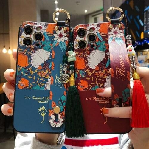 For iPhone 11 Pro max 12 mini SE 2020 X Xs max XR TPU Phone Case For iphone 6 6s 7 8 plus 12 Pro Wrist Strap Tassel Lanyard Case