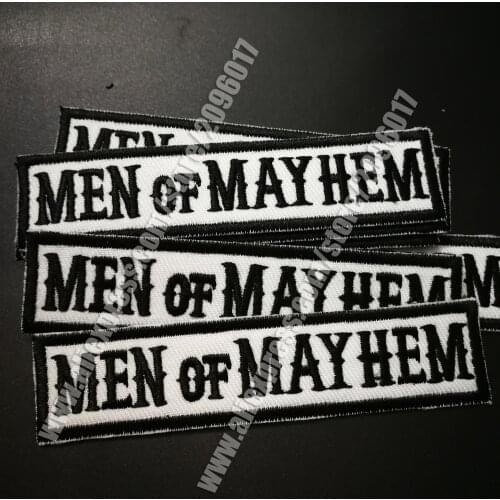BLACK CUSTOMIZED SONS OF MEN OF MAYHEM PATCHES BADGES Embroidered Iron On BIKER Patches DIY CLOTHING ANARCHY STICKER ACCESSORY