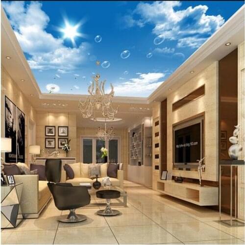 Beibehang custom mural non-woven Hd blue sky white clouds dandelion roof ceiling adornment 3d wall room murals wallpaper