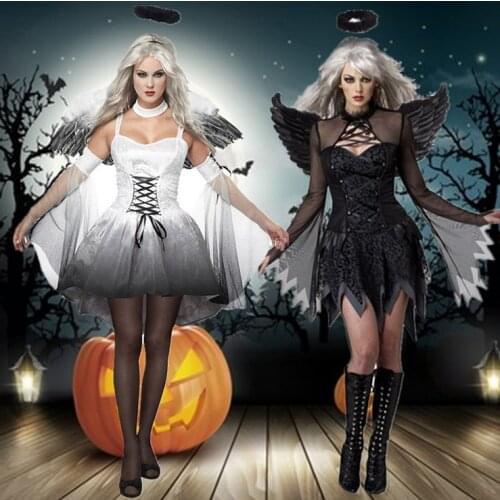 Hirigin 2019 Halloween Costumes For Women Fantasy Cosplay Party Fancy Dress Adult Black Fallen Angel Costume With Angel Wings
