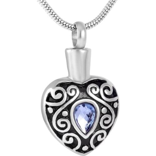 IJD9008 Rhinestone inaly Heart urn Vintage necklace keepsake ashes cremation pendant for women 316L stainless steel jewelry