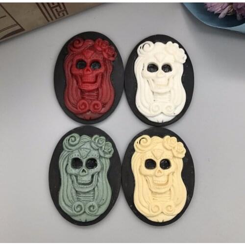 Resin kawaii skull Cameo .Resin Flatback Cabochon for Necklace Pendant .jewelry.DIY , 30*40mm