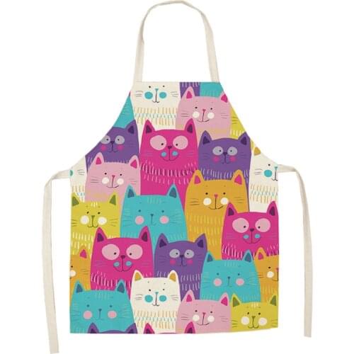 Kitchen Apron Cute Cartoon Cat Printed Sleeveless Cotton Linen Aprons for Men Women Home Cleaning Tools baking accessories