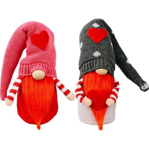 2 Pcs Valentines Day Couple Doll Love-Heart Faceless Doll Gnome Holiday Figurines Kid Toy Decorations Lover Gift