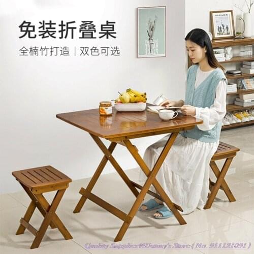 60x60cm or 70x70cm Super Quality Bamboo Square Table Folding Small Desk Dining Table Solid Wood Simple Household Balcony Seat